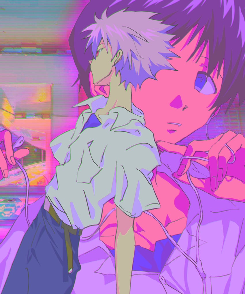 ikari shinji and nagisa kaworu (neon genesis evangelion) drawn by fishcoooo