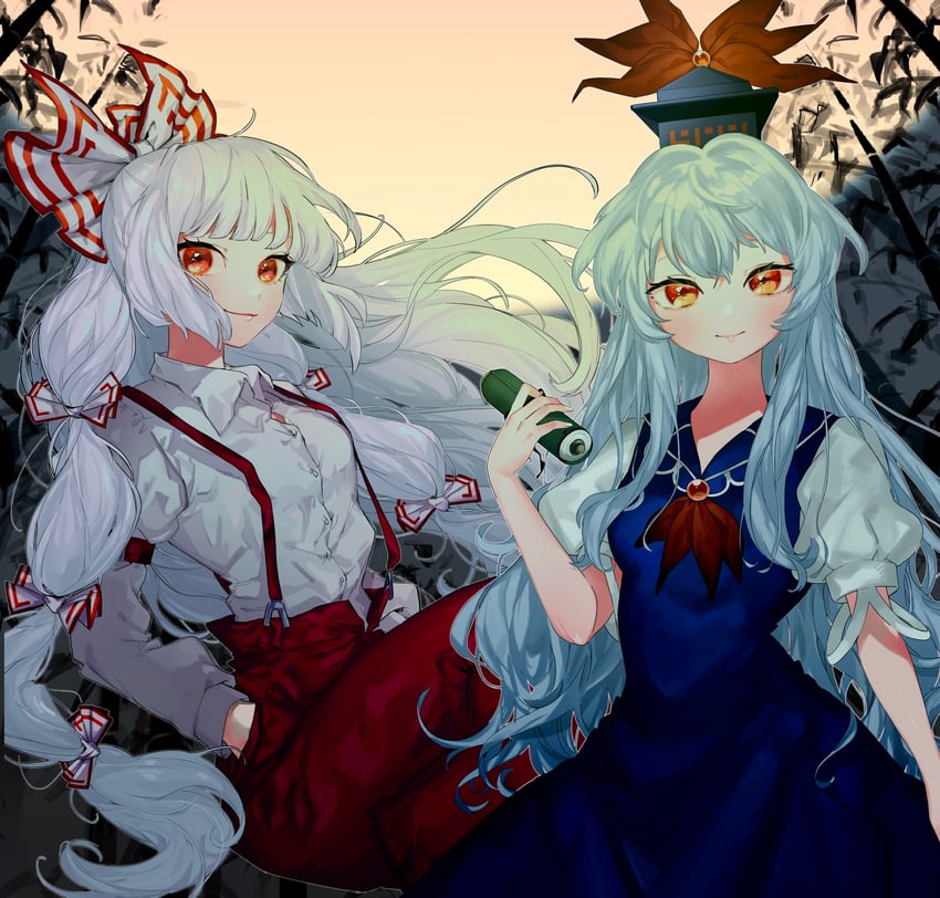 fujiwara no mokou and kamishirasawa keine (touhou) drawn by sobamushi_mo