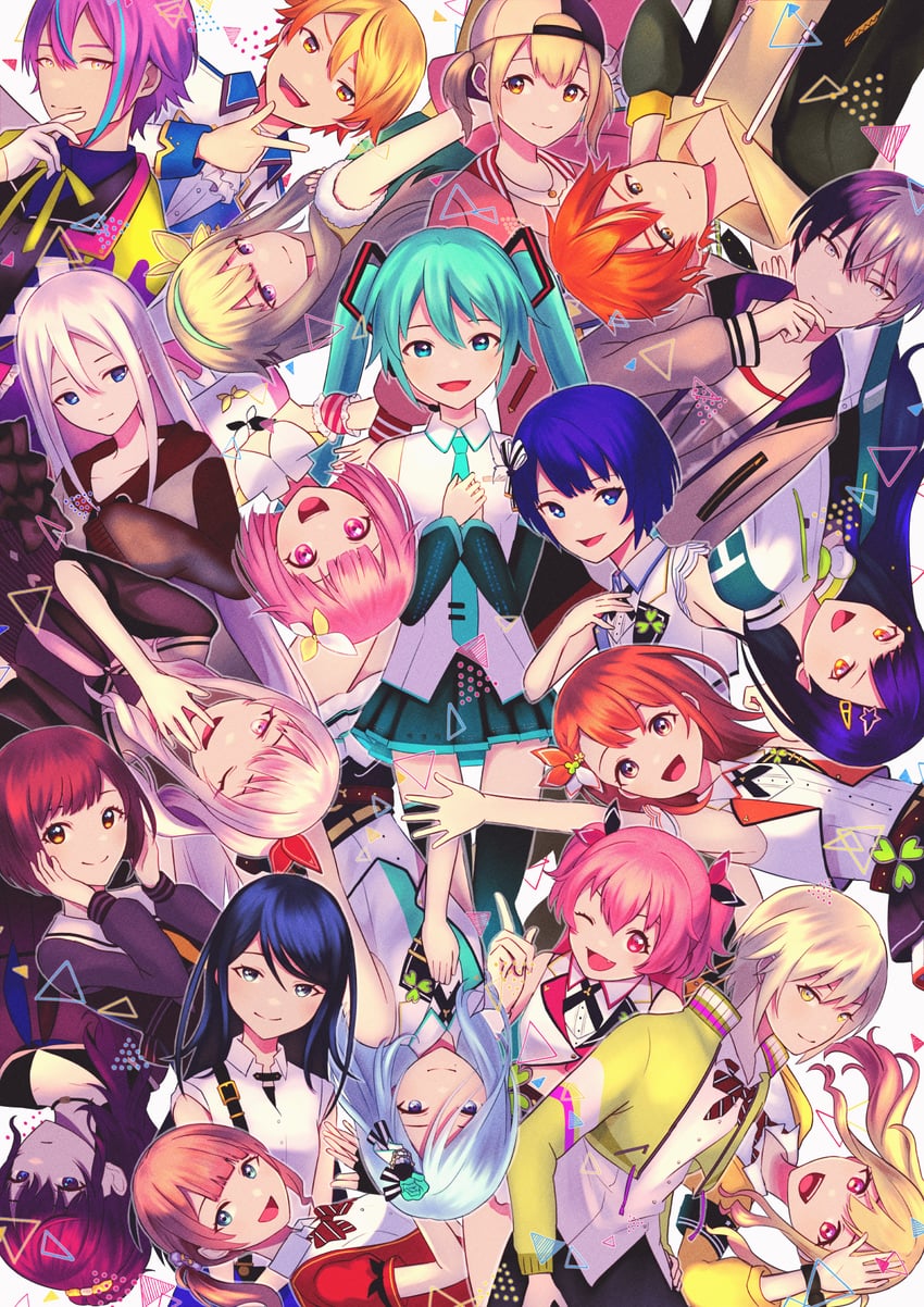 hatsune miku, asahina mafuyu, shinonome ena, akiyama mizuki, yoisaki kanade, and 16 more (vocaloid and 1 more) drawn by mayo3221