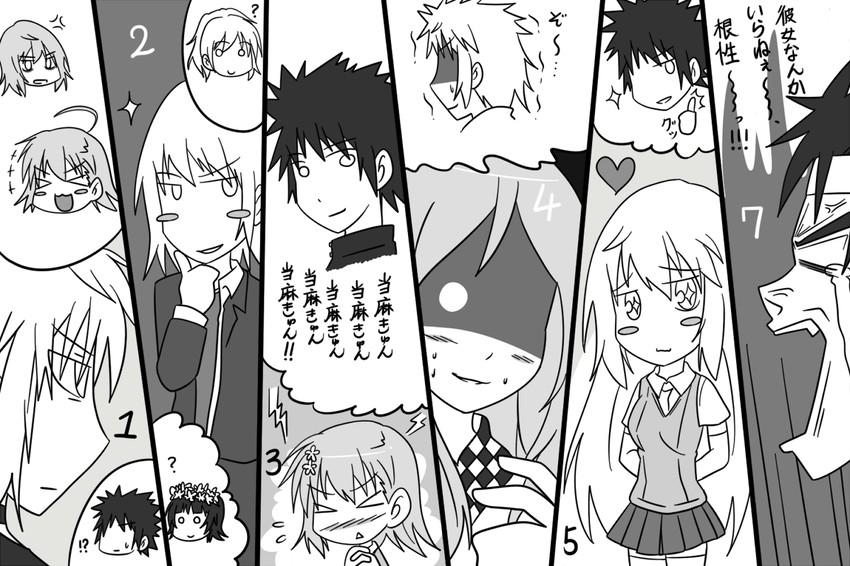misaka mikoto, shokuhou misaki, kamijou touma, accelerator, last order, and 7 more (toaru majutsu no index) drawn by witsumakkusu-san