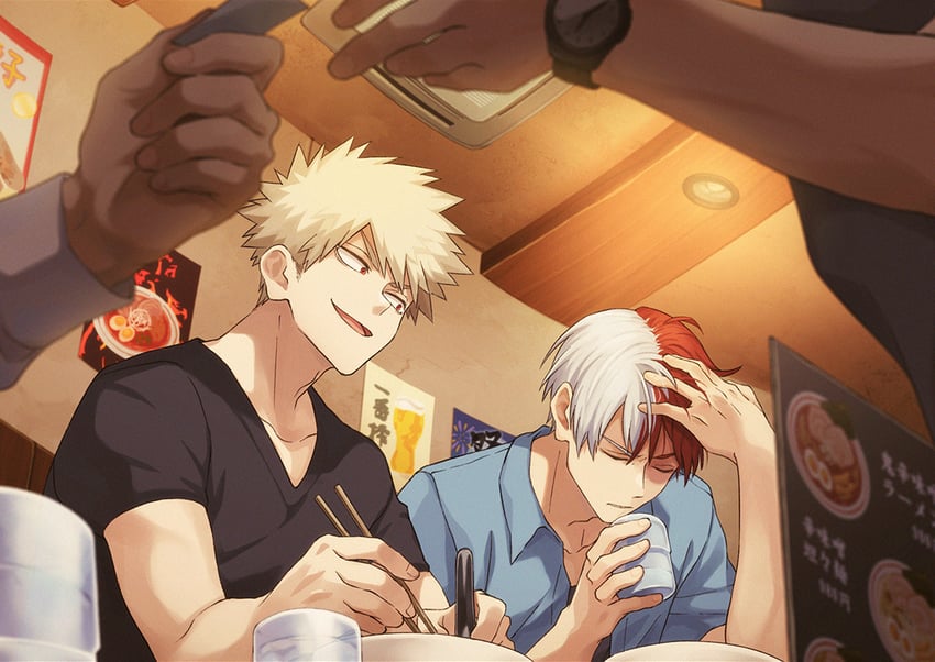 bakugou katsuki and todoroki shoto (boku no hero academia) drawn by akiyama_(noconoco)