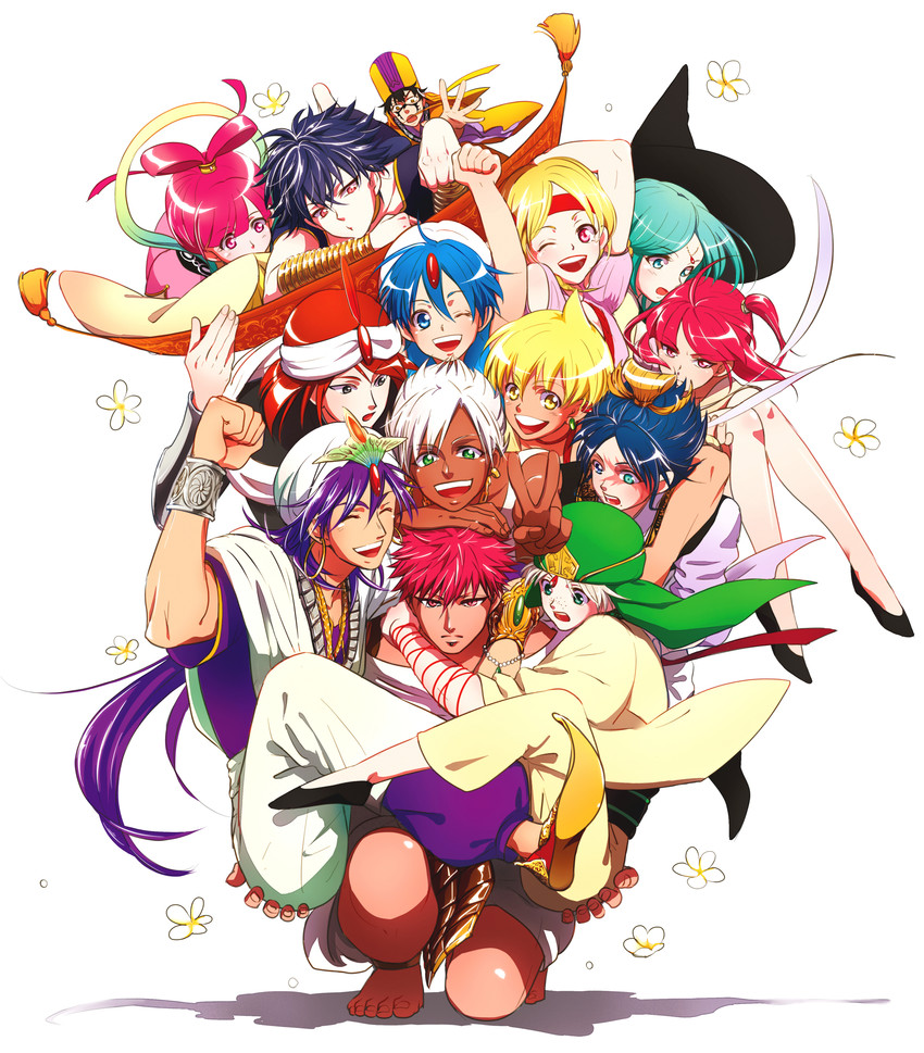 morgiana, aladdin, alibaba saluja, judal, ren kougyoku, and 9 more (magi the labyrinth of magic) drawn by yoshii_daisy