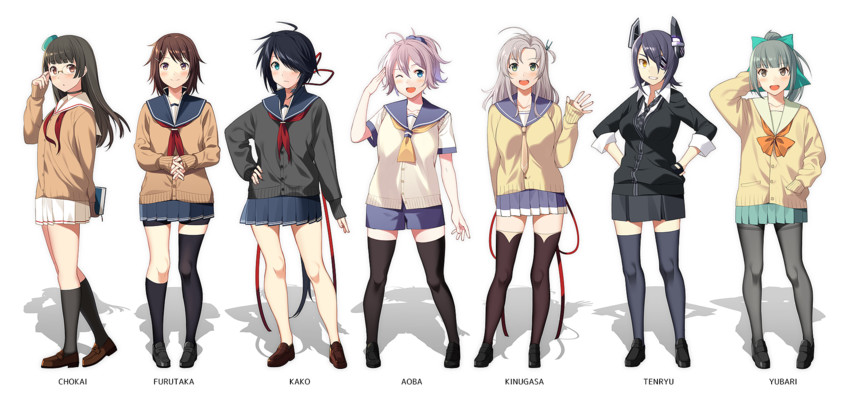 tenryuu, yuubari, aoba, kinugasa, choukai, and 2 more (kantai collection) drawn by sahuyaiya