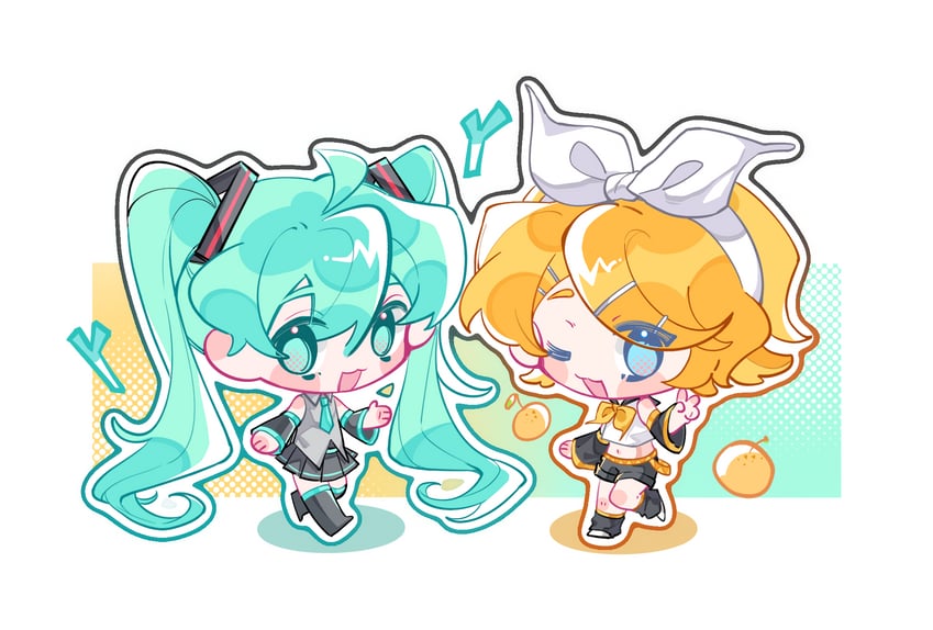 hatsune miku and kagamine rin (vocaloid) drawn by poco_(shulanzi275)