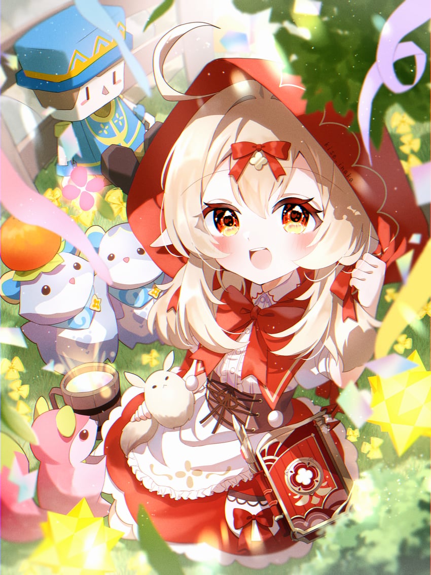 klee, dodoco, and little red riding hood (genshin impact and 1 more) drawn by kise_inaka