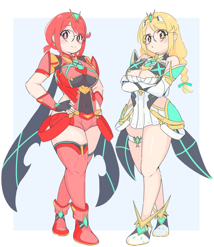 pyra and mythra (xenoblade chronicles and 1 more) drawn by uncool_mochi