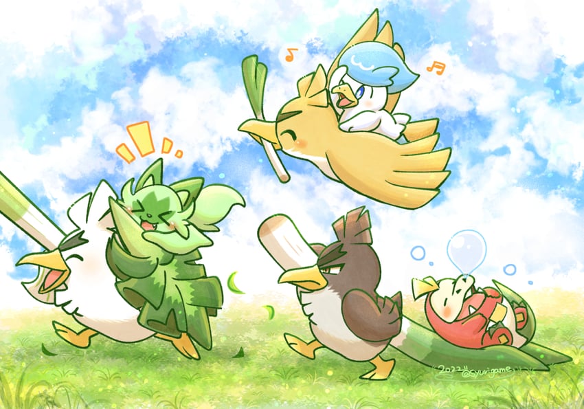 sprigatito, fuecoco, quaxly, sirfetch'd, farfetch'd, and 1 more (pokemon) drawn by shuri_(syurigame)