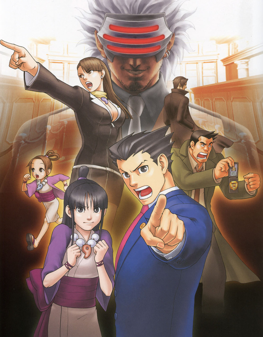 phoenix wright, miles edgeworth, maya fey, dick gumshoe, mia fey, and 2 more (ace attorney and 1 more) drawn by edaki_shin'ya