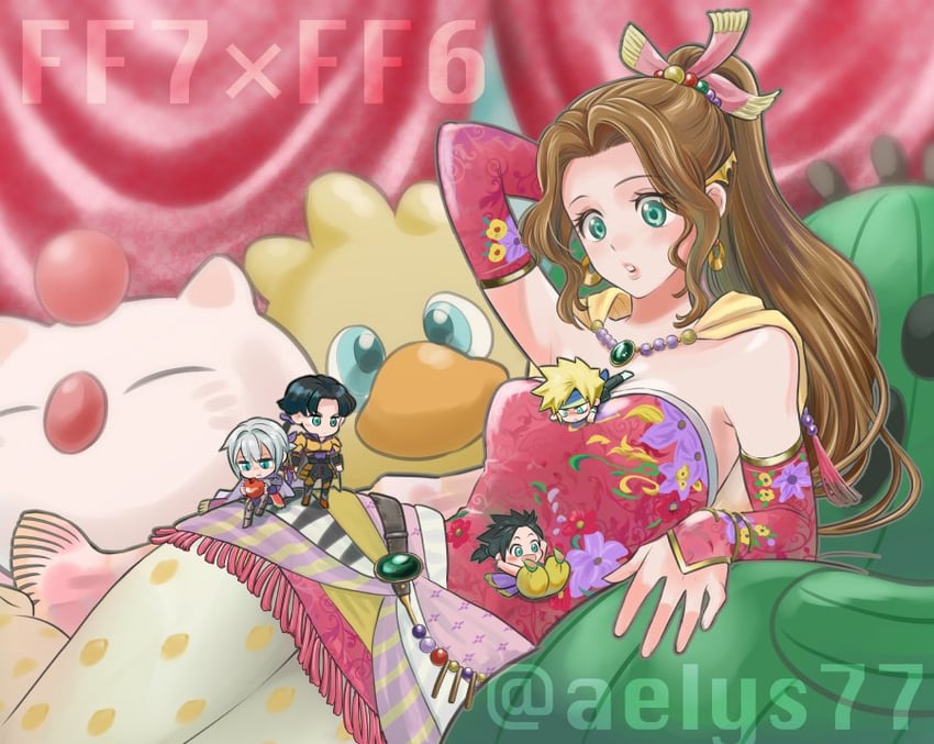 cloud strife, aerith gainsborough, sephiroth, zack fair, terra branford, and 7 more (final fantasy and 3 more) drawn by aelys77