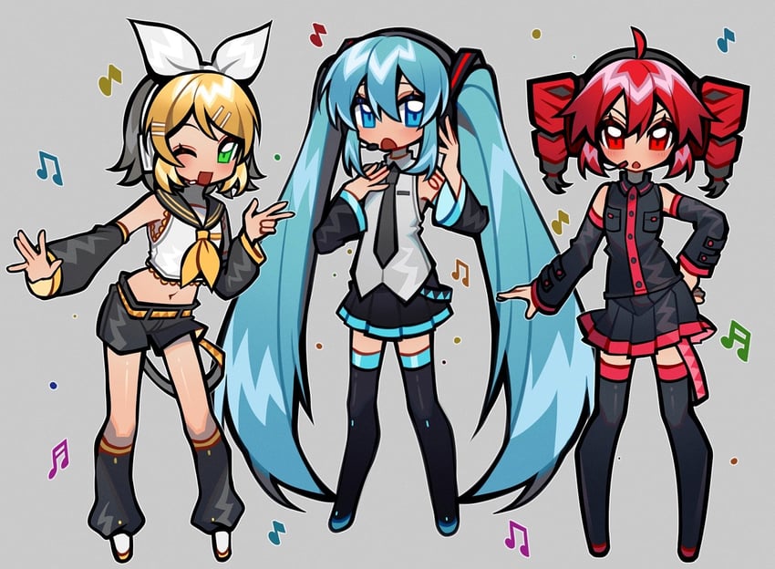 hatsune miku, kagamine rin, and kasane teto (vocaloid and 1 more) drawn by kakosa_sama