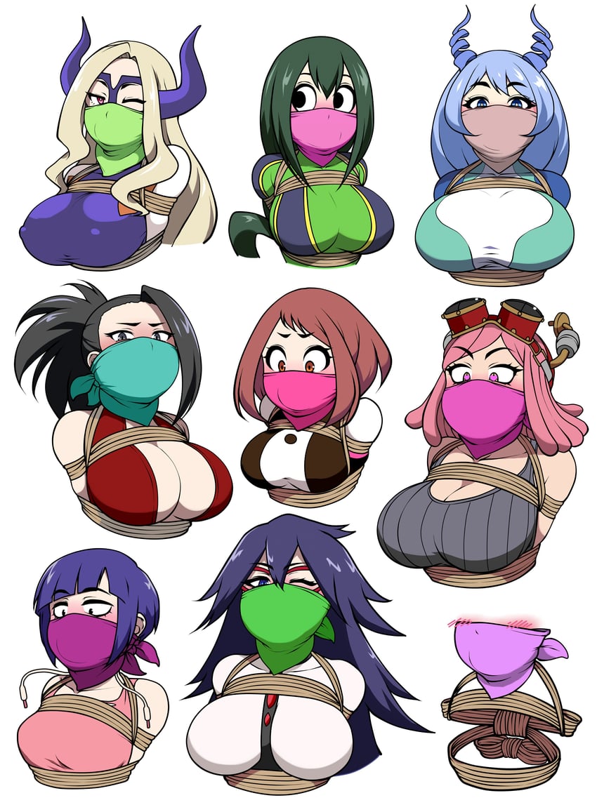 uraraka ochaco, asui tsuyu, yaoyorozu momo, mount lady, and midnight (boku no hero academia) drawn by jam-orbital