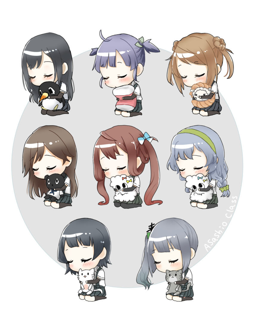asashio, kasumi, michishio, arashio, asagumo, and 3 more (kantai collection) drawn by nuno_(pppompon)