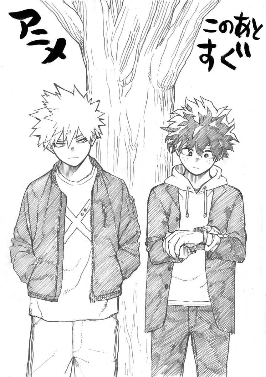 midoriya izuku and bakugou katsuki (boku no hero academia) drawn by horikoshi_kouhei