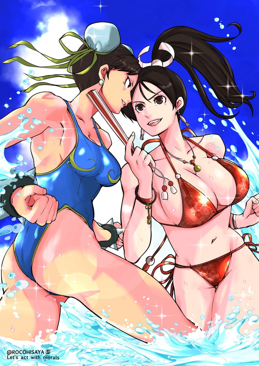 chun-li and shiranui mai (street fighter and 3 more) drawn by rocohisaya
