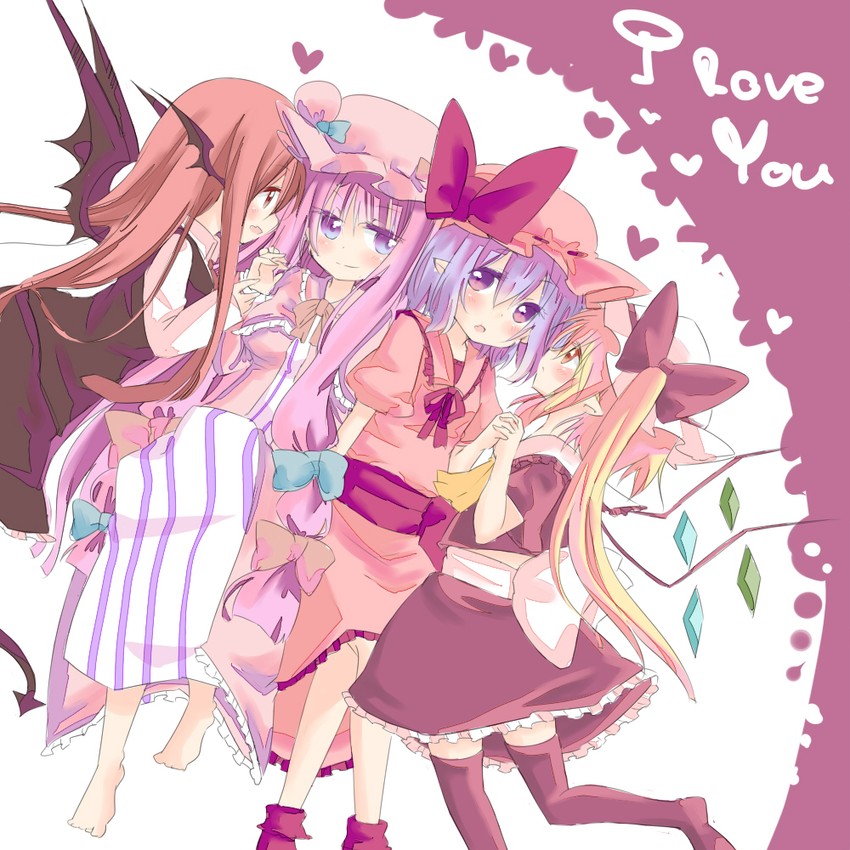 remilia scarlet, flandre scarlet, patchouli knowledge, and koakuma (touhou) drawn by mani2340