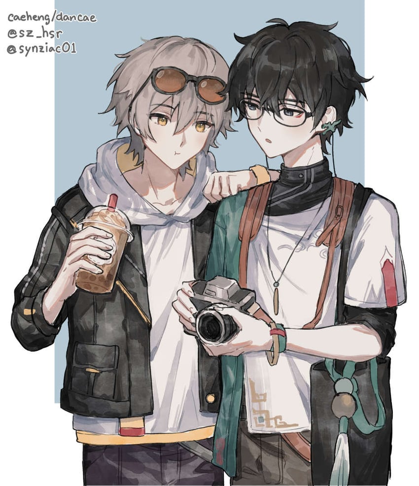 trailblazer, caelus, and dan heng (honkai and 1 more) drawn by synziac