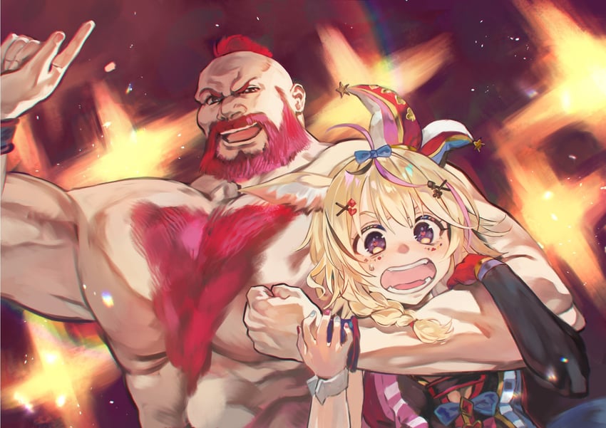 omaru polka and zangief (hololive and 2 more) drawn by otsudou