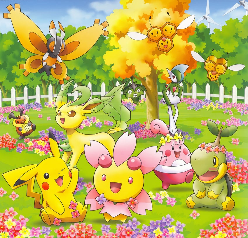 pikachu, leafeon, gallade, turtwig, cherrim, and 5 more (pokemon)
