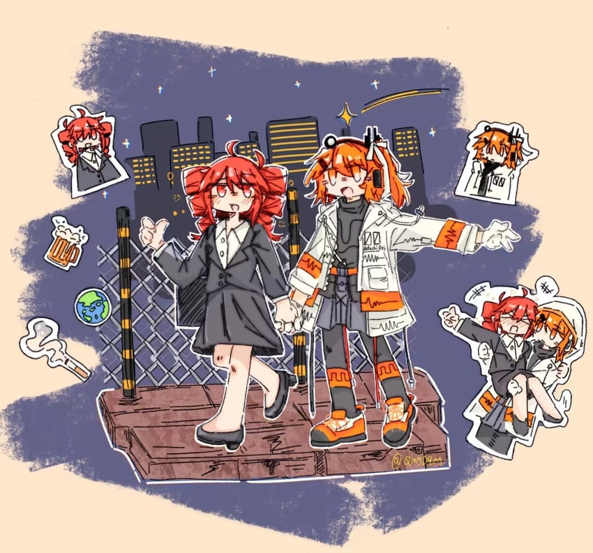 kasane teto and adachi rei (utau and 2 more) drawn by qingdqing