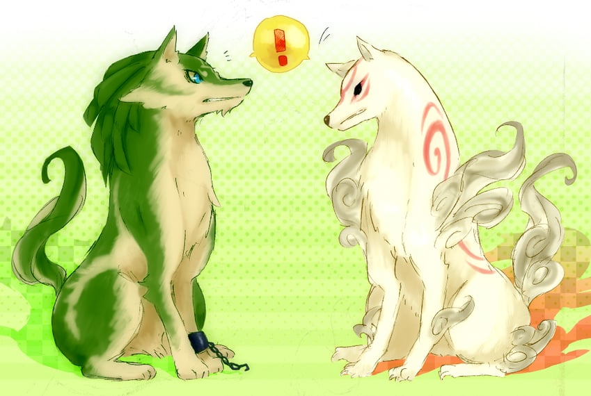 link, amaterasu, and wolf link (the legend of zelda and 2 more) drawn by ukata