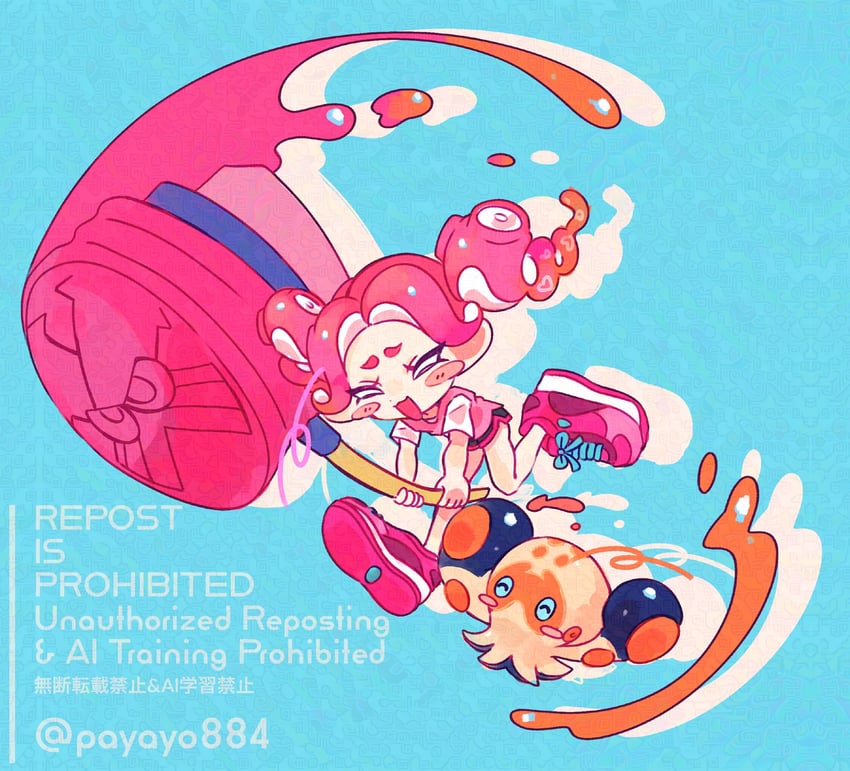 octoling player character, octoling girl, and clobbopus (pokemon and 2 more) drawn by payayo884