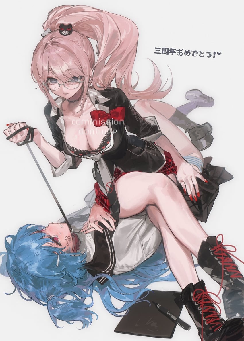 enoshima junko and monokuma (original and 2 more) drawn by diurtion
