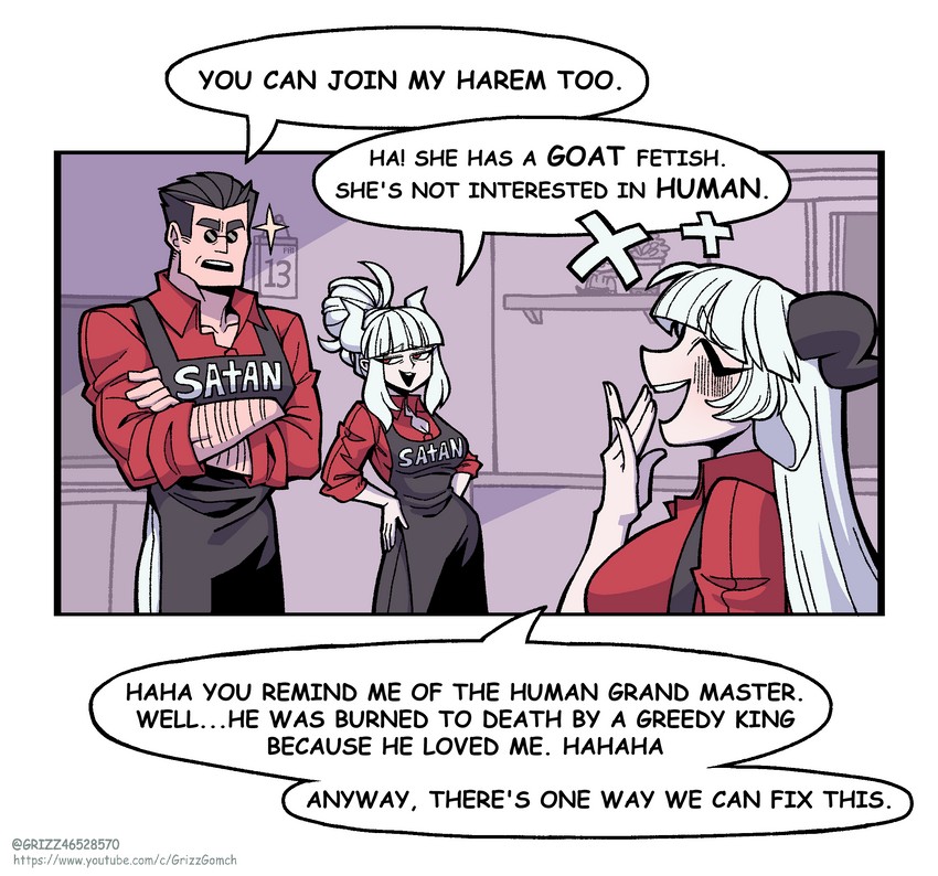 lucifer, helltaker, and baphomet (original and 1 more) drawn by grizz