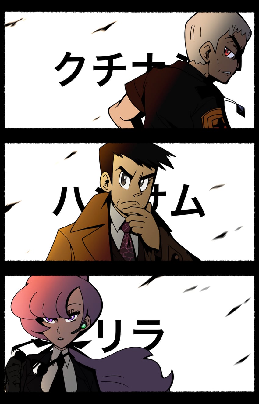 anabel, nanu, and looker (pokemon and 1 more) drawn by vergolophus
