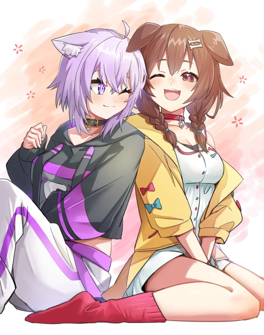 nekomata okayu and inugami korone (hololive) drawn by silou_b