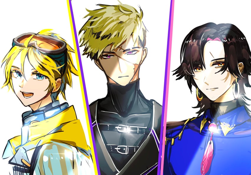 vantacrow bringer, yu q. wilson, and vezalius bandage (nijisanji and 1 more) drawn by rovaroca