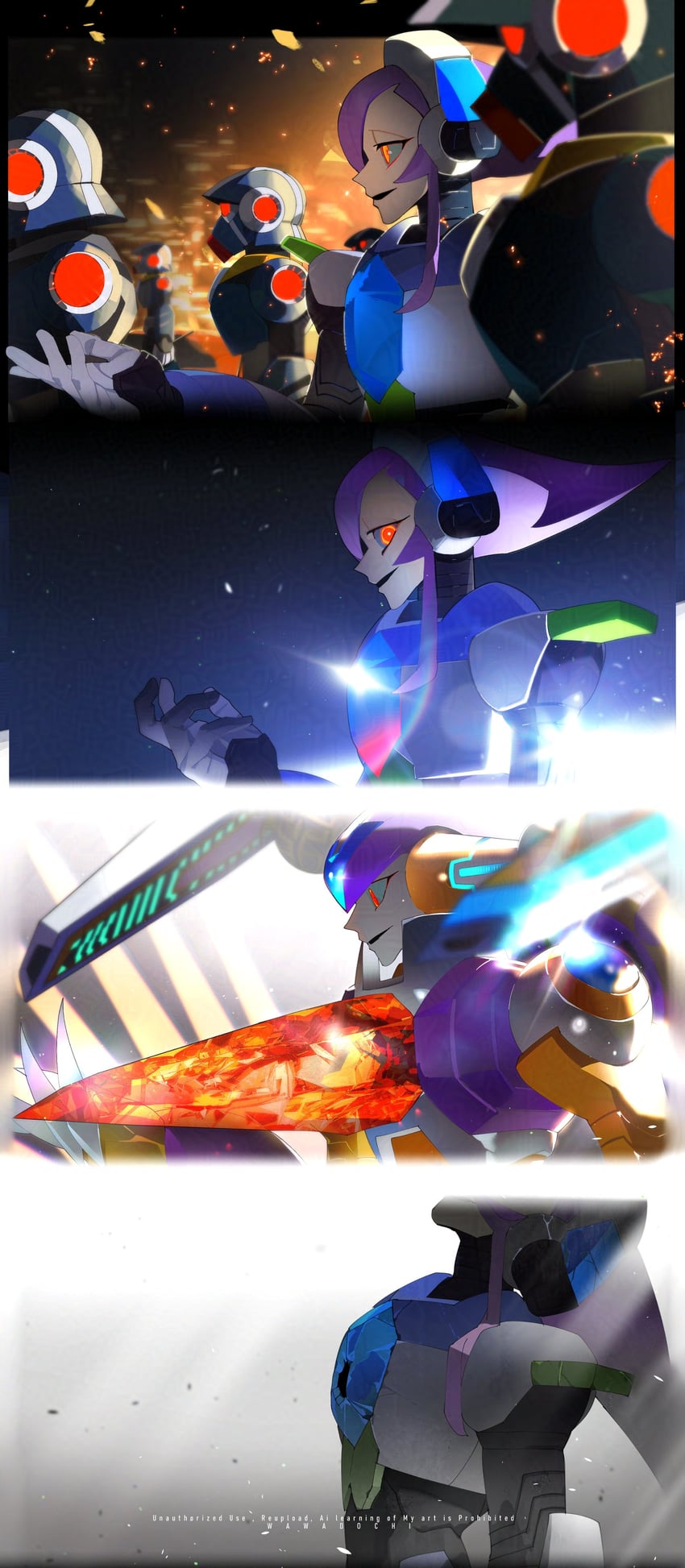 lumine (mega man and 2 more) drawn by wawadochi