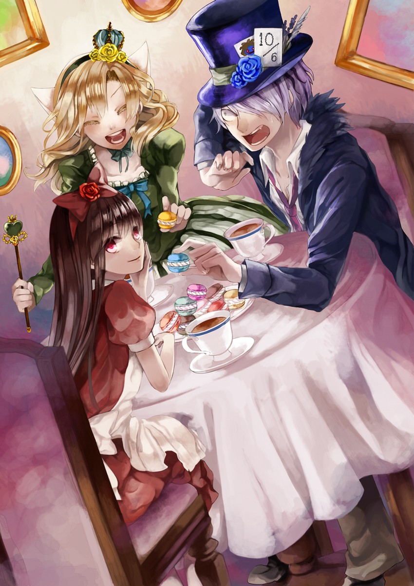 alice, ib, mary, garry, mad hatter, and 1 more (alice's adventures in wonderland and 1 more) drawn by nonomeco