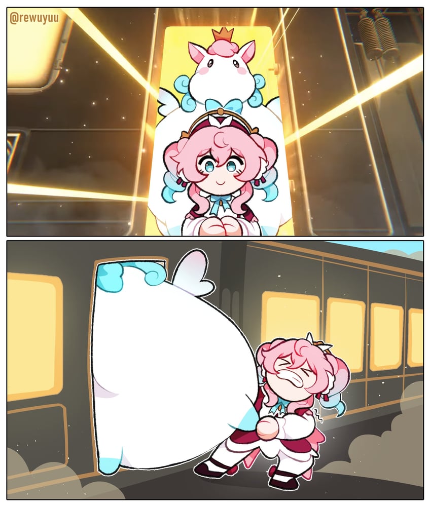 hyacine and little ica (honkai and 1 more) drawn by rewuyuu