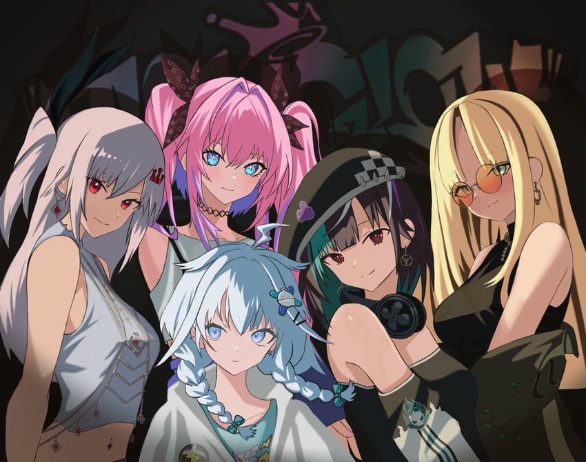 rindo chihaya, koganei niko, kikirara vivi, mizumiya su, and isaki riona (hololive and 1 more) drawn by v1v1anite