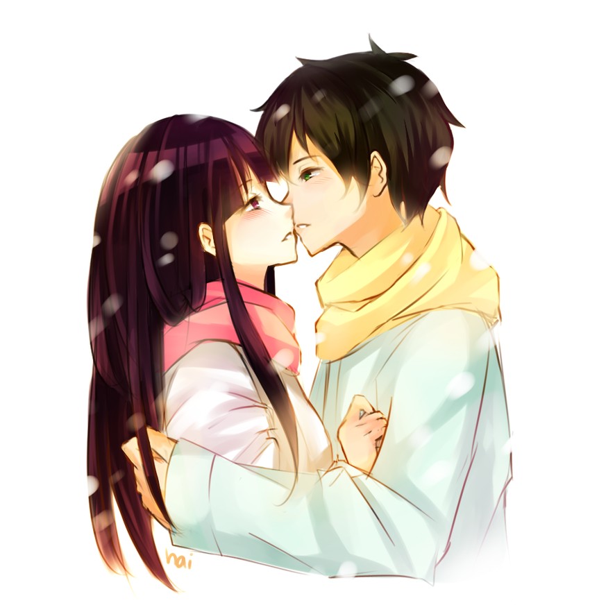 chitanda eru and oreki houtarou (hyouka) drawn by haiyun