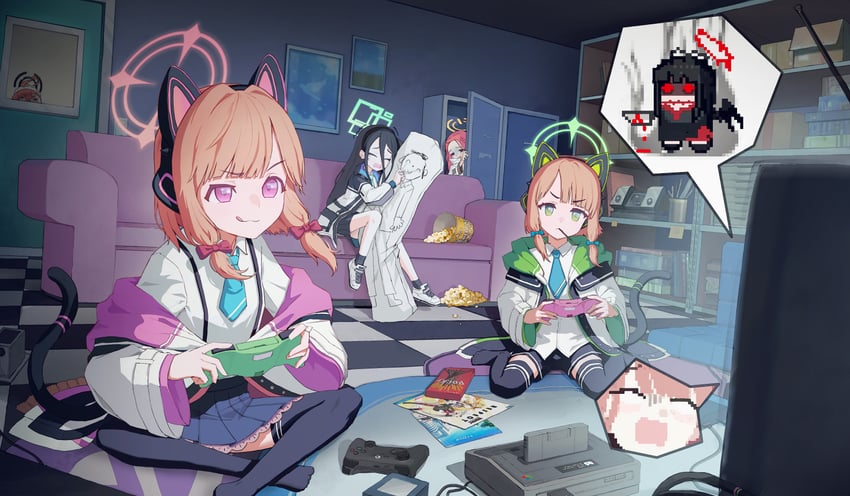 sensei, doodle sensei, aris, aru, momoi, and 6 more (blue archive and 1 more) drawn by cho_gum