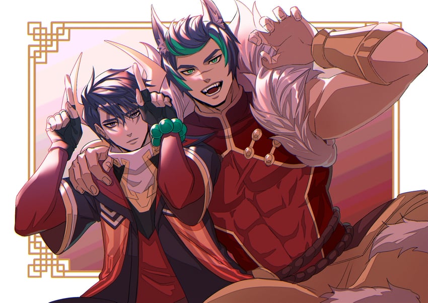 sett, aphelios, firecracker sett, and lunar beast aphelios (league of legends) drawn by imone_illust