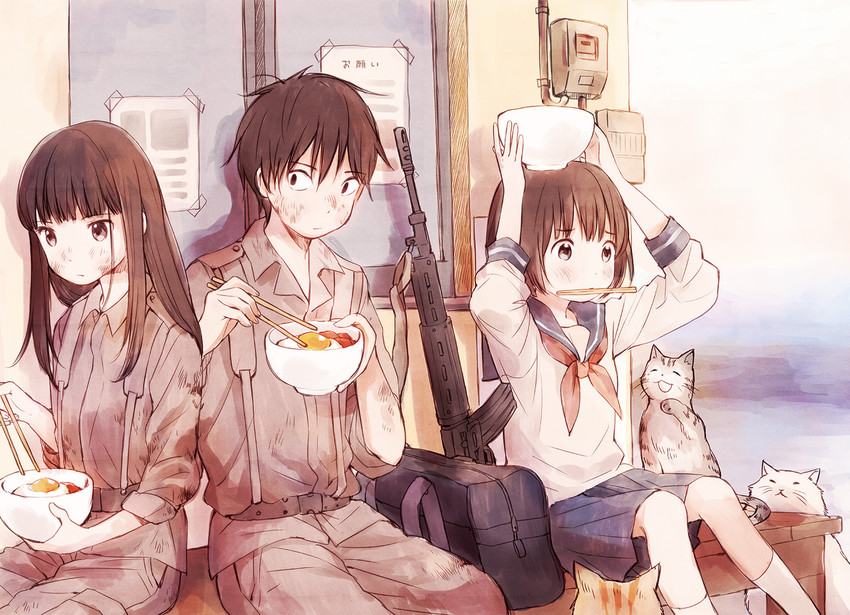 aishima miyako, shinokawa reina, and futami saku (gojikanme no sensou) drawn by yuu_(plasm)