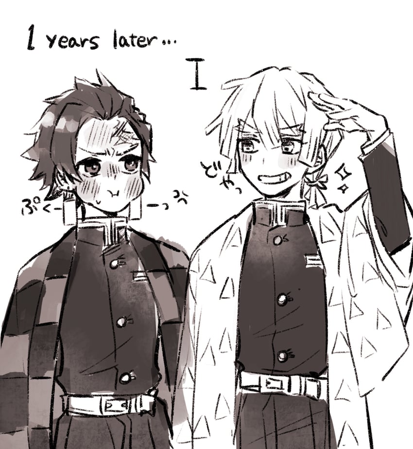 kamado tanjirou and agatsuma zenitsu (kimetsu no yaiba) drawn by nitabiribiri