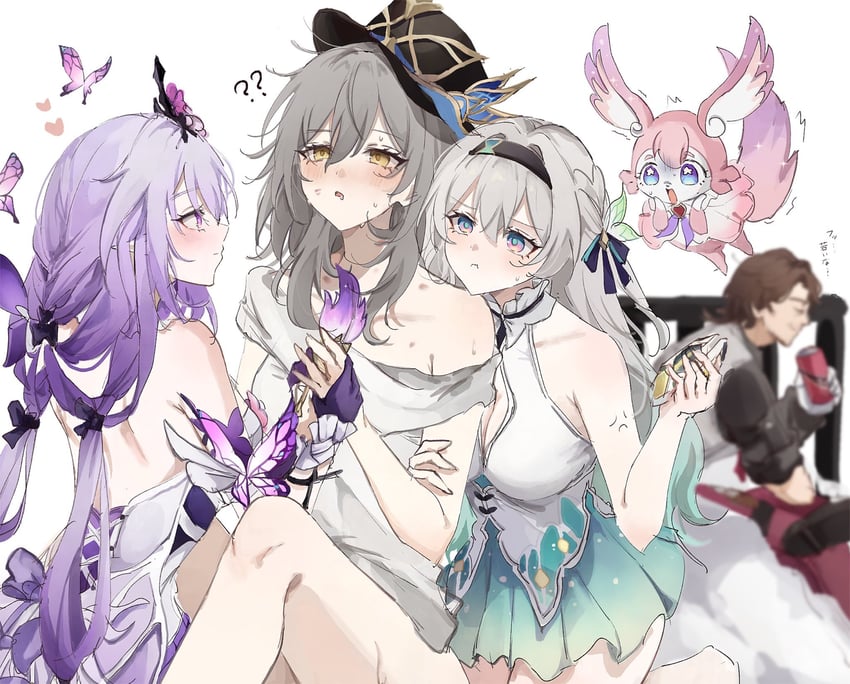trailblazer, firefly, stelle, castorice, gallagher, and 1 more (honkai and 1 more) drawn by pe_eee00
