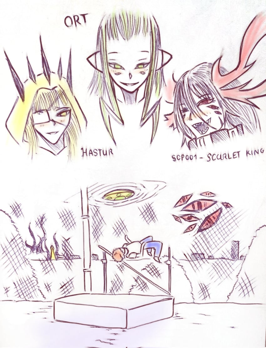 emiya shirou, hastur, ort, and scarlet king (fate and 5 more) drawn by longlere