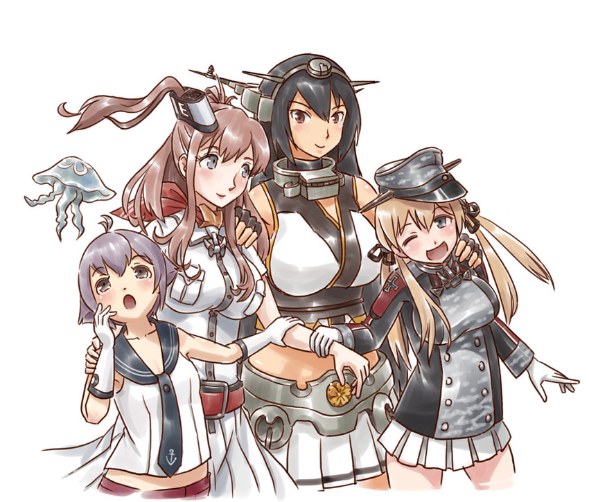 nagato, prinz eugen, saratoga, sakawa, and prinz eugen kai (kantai collection) drawn by karasu_(naoshow357)