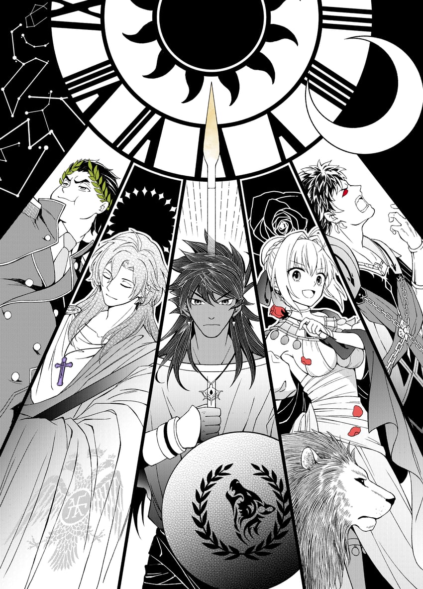 nero claudius, constantine xi, romulus quirinus, gaius julius caesar, and caligula (fate and 1 more) drawn by miyuyoko