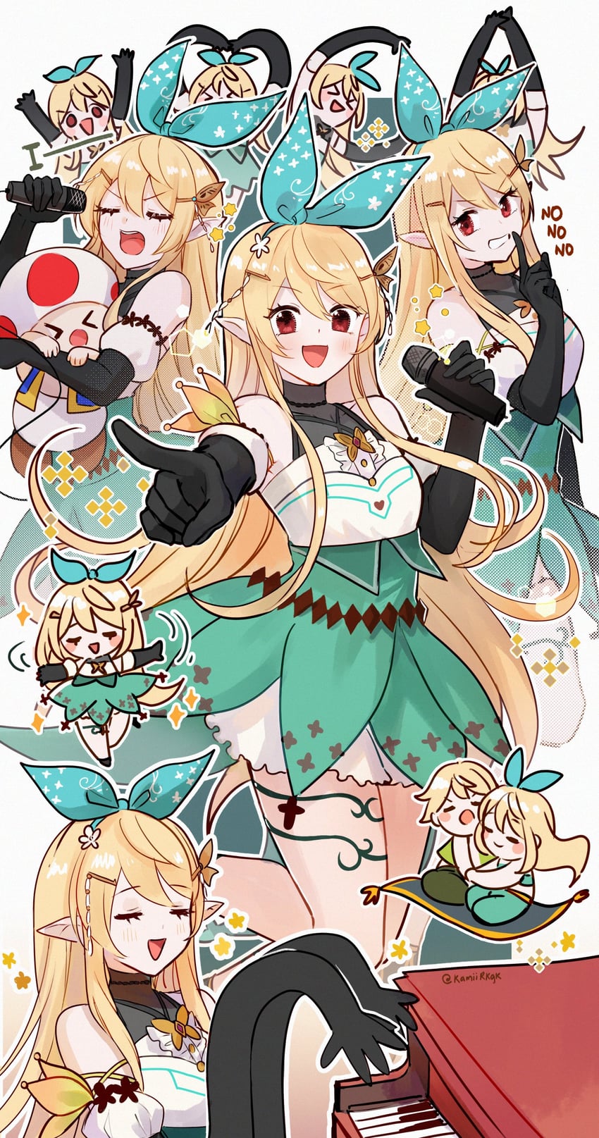 pomu rainpuff, toad, and red toad (nijisanji and 2 more) drawn by hakamii