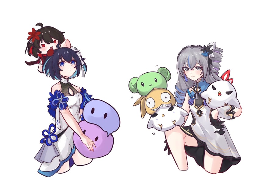 bronya zaychik, seele vollerei, homu, seele, jingwei, and 1 more (honkai and 1 more) drawn by sang_yuchen