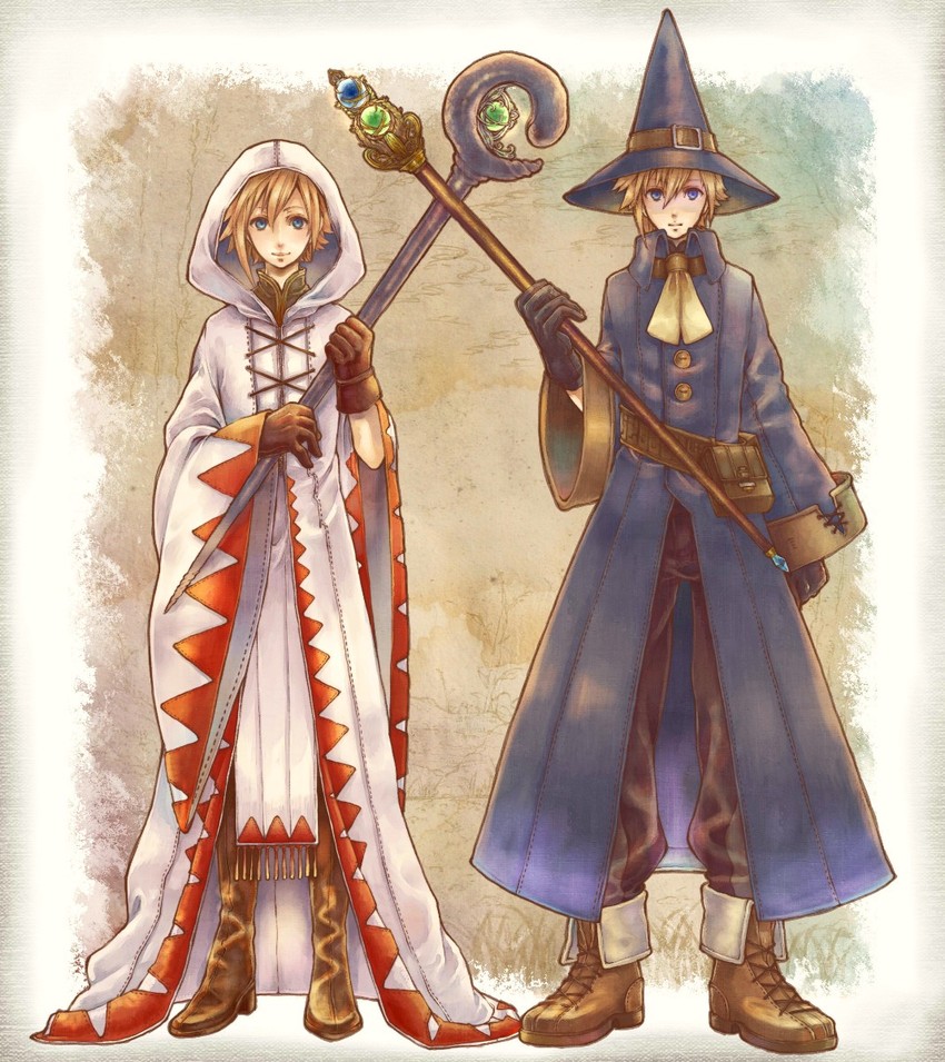 cloud strife, white mage, and black mage (final fantasy and 2 more) drawn by nanase_shie