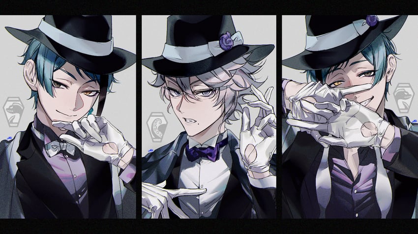 floyd leech, jade leech, and azul ashengrotto (twisted wonderland) drawn by maka_(mksrw)