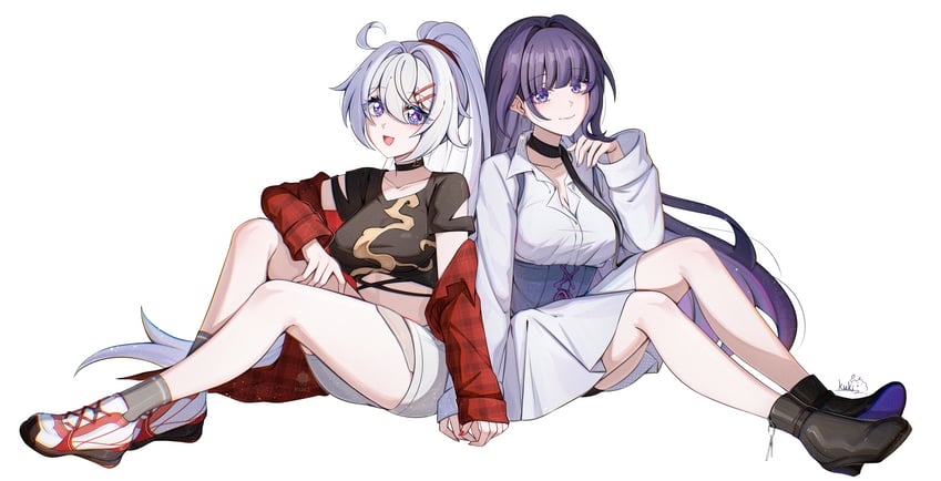 kiana kaslana and raiden mei (honkai and 1 more) drawn by cutescookie