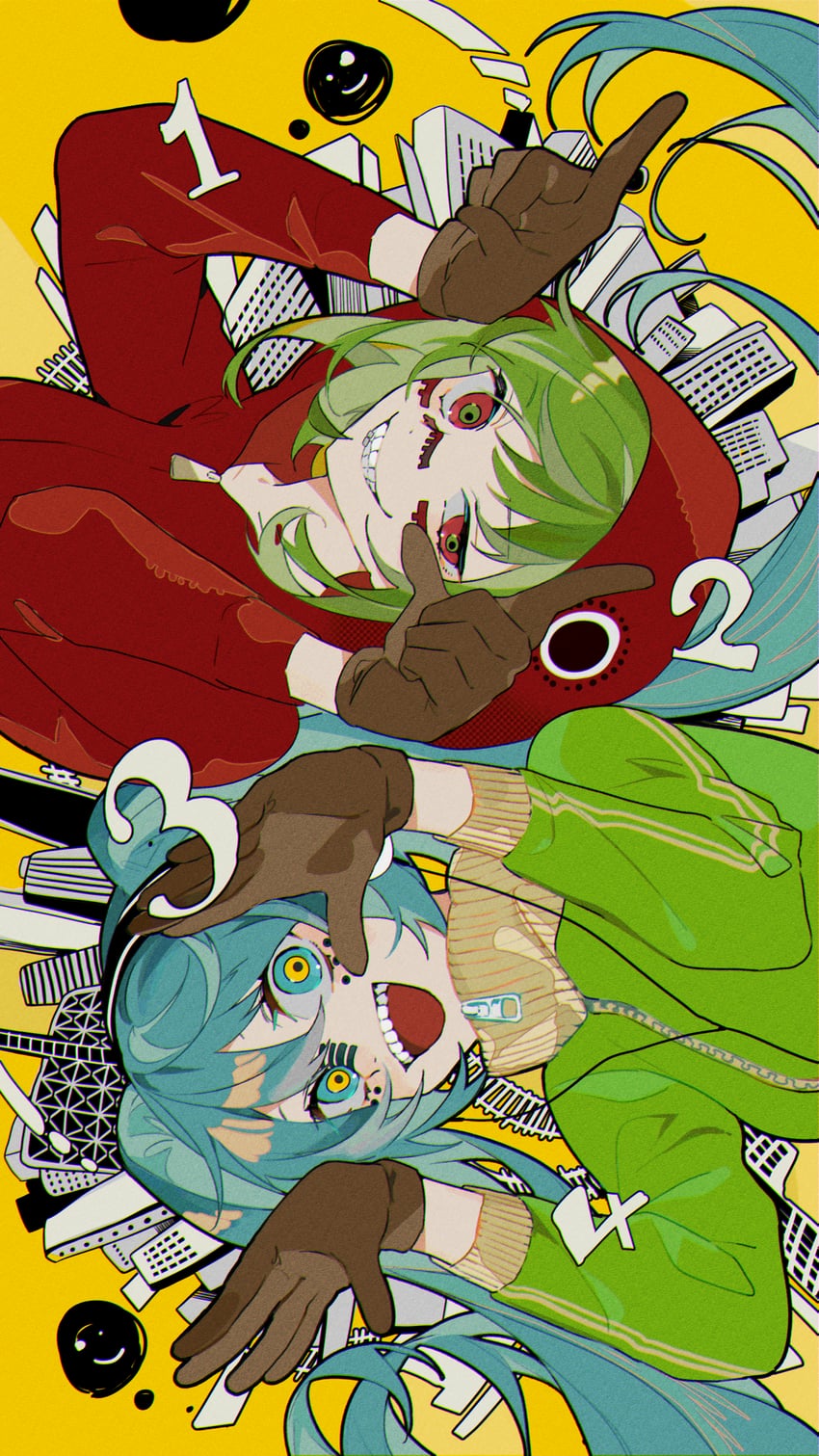 hatsune miku and gumi (vocaloid and 1 more) drawn by omutatsu