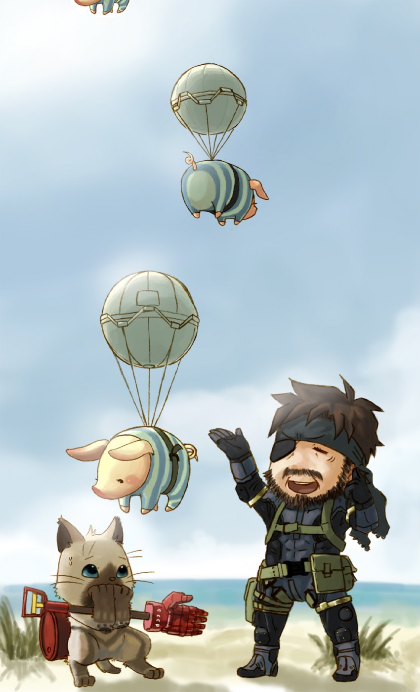 felyne, big boss, and poogie (monster hunter and 2 more) drawn by toriny